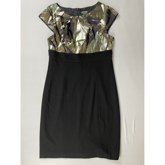 Ann Taylor Sheath Dress Size 8 Empire Waistline Camouflage Pleated Dark Academia - Picture 3 of 16
